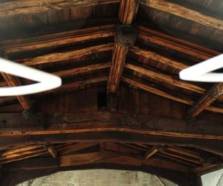 Internal photos of church rafters and ceilings