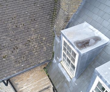 Aerial drone check of dormer windows 